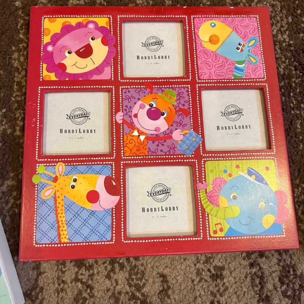 3 piece set: Colorful Animal-Themed Photo Frame, box, & coat hanger